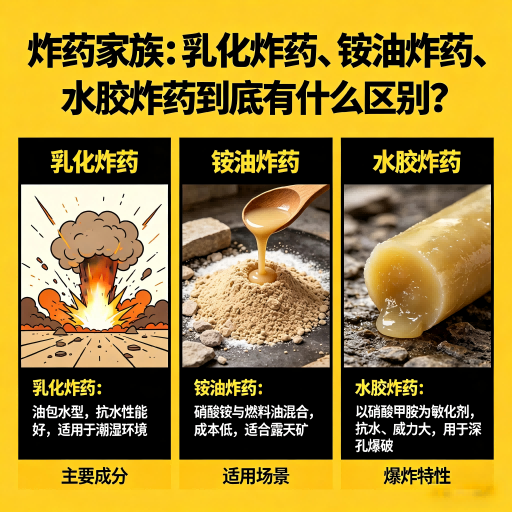 利辛炸药家族：乳化炸药、铵油炸药、水胶炸药到底有什么区别？